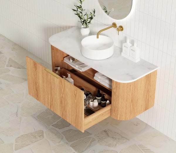 BONDI WOODLAND OAK FLUTED 1200X460 CURVE VANITY