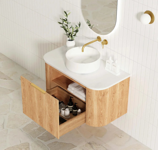 BONDI WOODLAND OAK FLUTED 900X460 CURVE VANITY