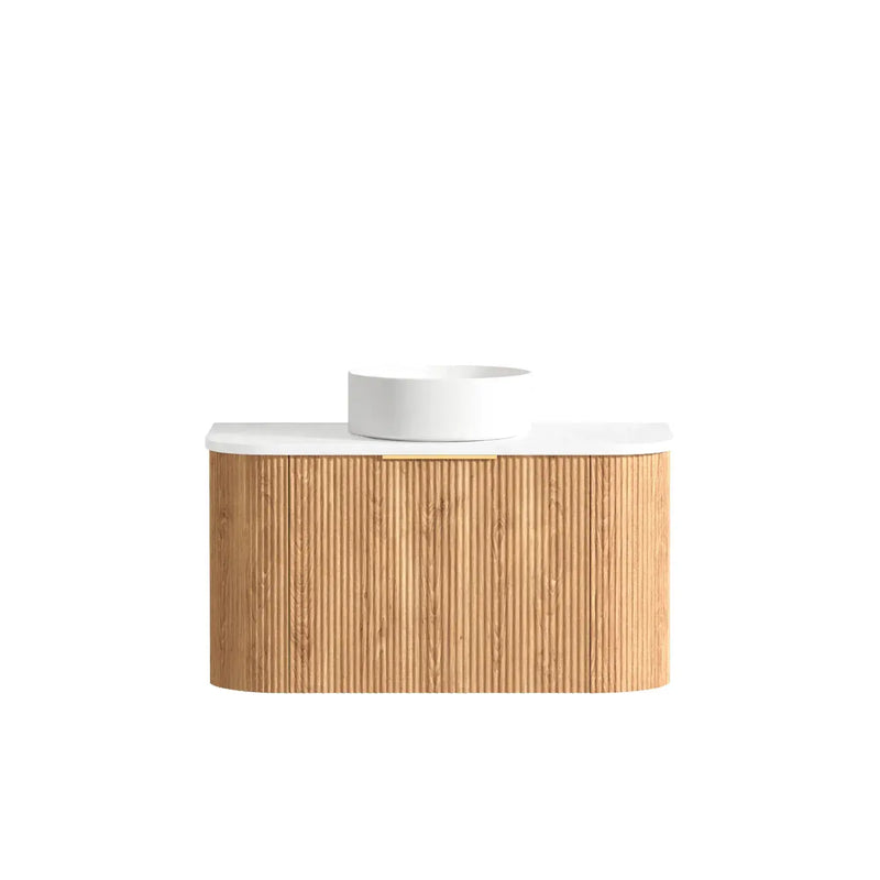 BONDI WOODLAND OAK FLUTED 900X460 CURVE VANITY FIL Kitchen Bathroom
