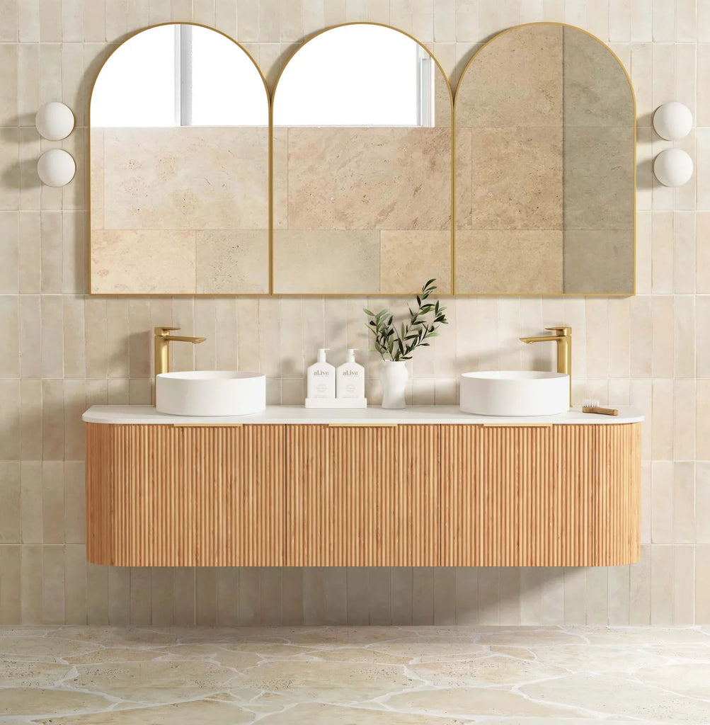 BONDI WOODLAND OAK FLUTED 1800X460 CURVE VANITY