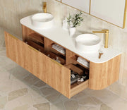 BONDI WOODLAND OAK FLUTED 1800X460 CURVE VANITY FIL Kitchen Bathroom