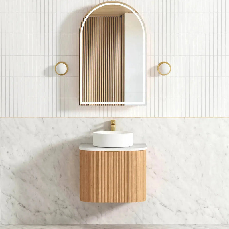 BONDI WOODLAND OAK FLUTED 600X460 CURVE VANITY FIL Kitchen Bathroom