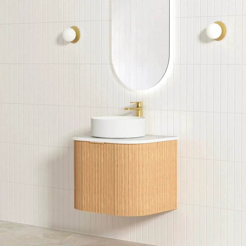 BONDI WOODLAND OAK FLUTED 600X460 CURVE VANITY FIL Kitchen Bathroom