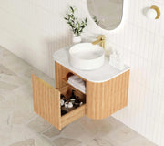 BONDI WOODLAND OAK FLUTED 750X460 CURVE VANITY FIL Kitchen Bathroom