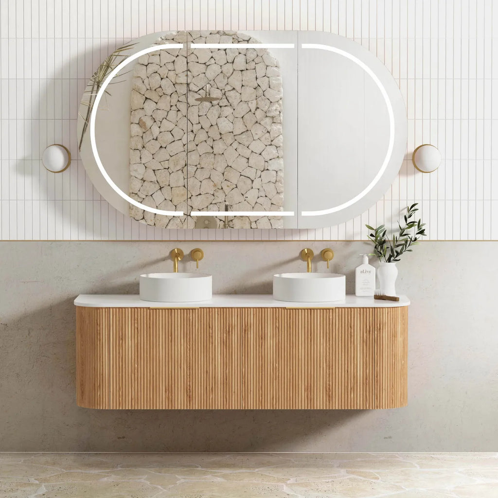 BONDI WOODLAND OAK FLUTED 1500X460 CURVE VANITY