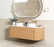 BONDI WOODLAND OAK FLUTED 1500X460 CURVE VANITY FIL Kitchen Bathroom