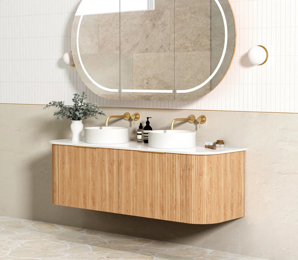 BONDI WOODLAND OAK FLUTED 1500X460 CURVE VANITY