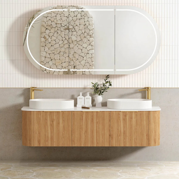 BONDI WOODLAND OAK FLUTED 1800X460 CURVE VANITY