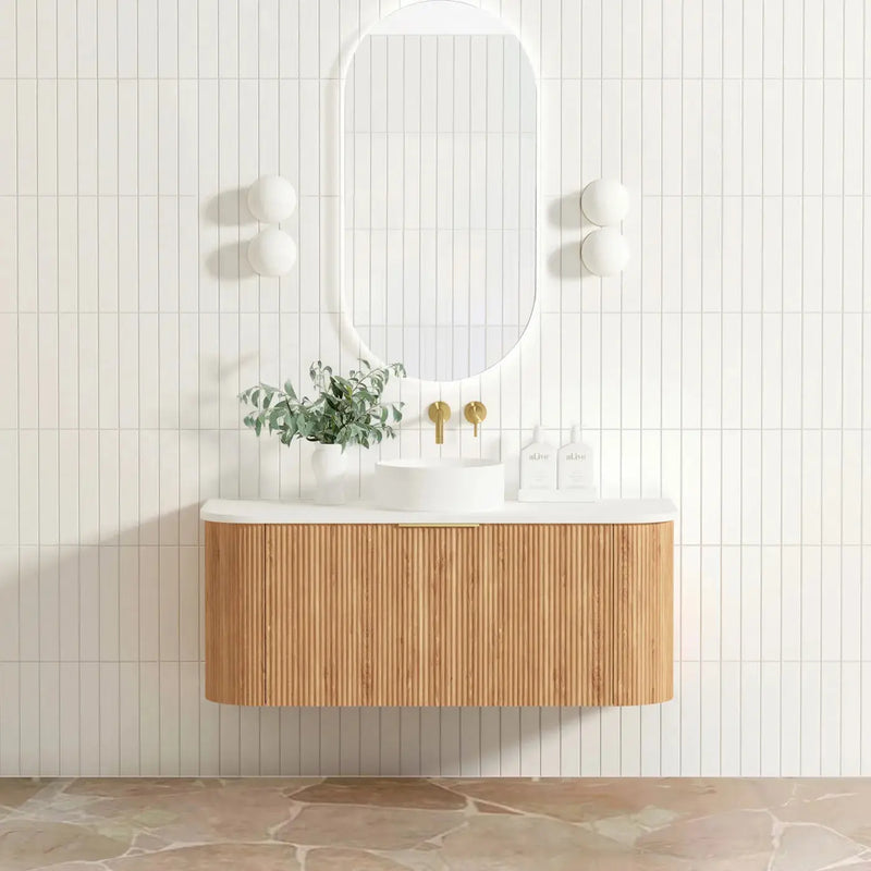 BONDI WOODLAND OAK FLUTED 1200X460 CURVE VANITY FIL Kitchen Bathroom