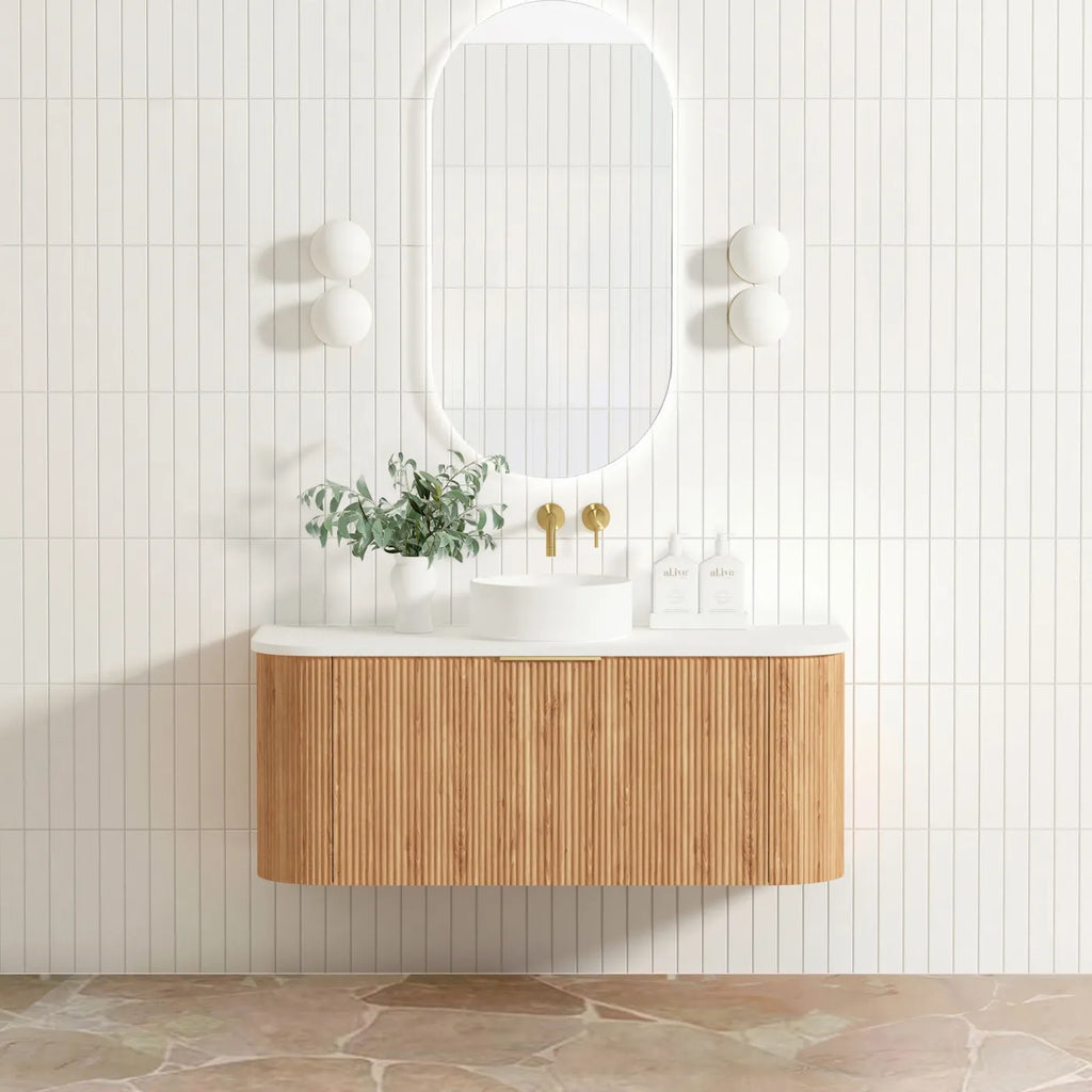 BONDI WOODLAND OAK FLUTED 1200X460 CURVE VANITY