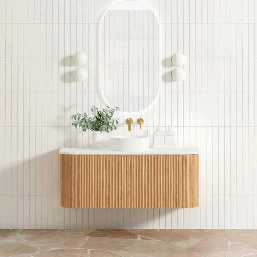 BONDI WOODLAND OAK FLUTED 1200X460 CURVE VANITY FIL Kitchen Bathroom