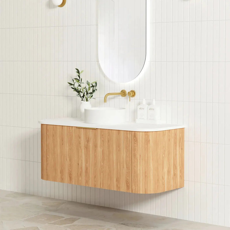 BONDI WOODLAND OAK FLUTED 1200X460 CURVE VANITY FIL Kitchen Bathroom