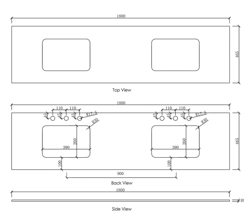 Natural Carrara Marble Top with Double Undermount Basins 1200mm/1500mm/1800mm - FIL Kitchen Bathroom