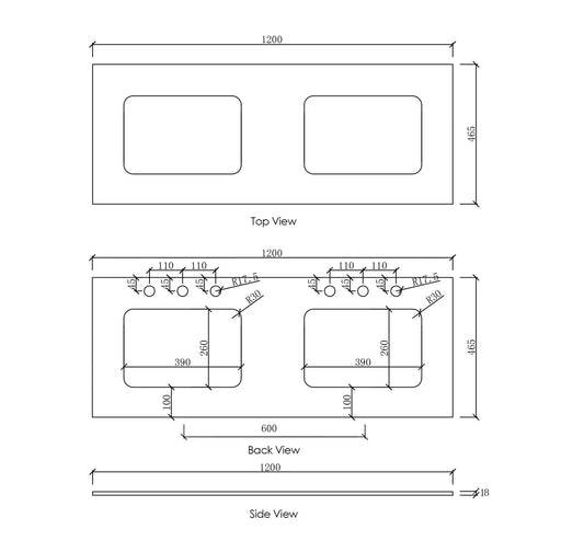 Natural Carrara Marble Top with Double Undermount Basins 1200mm/1500mm/1800mm - FIL Kitchen Bathroom