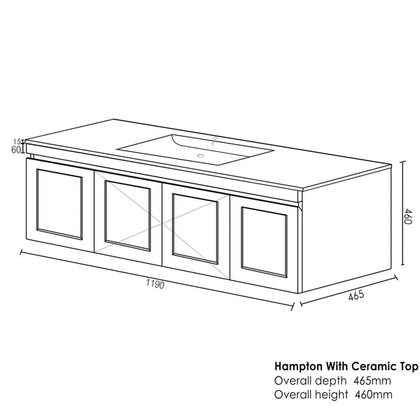 SATIN LIGHT GREY HAMPTON MARK II 1200MM WALL HUNG VANITY