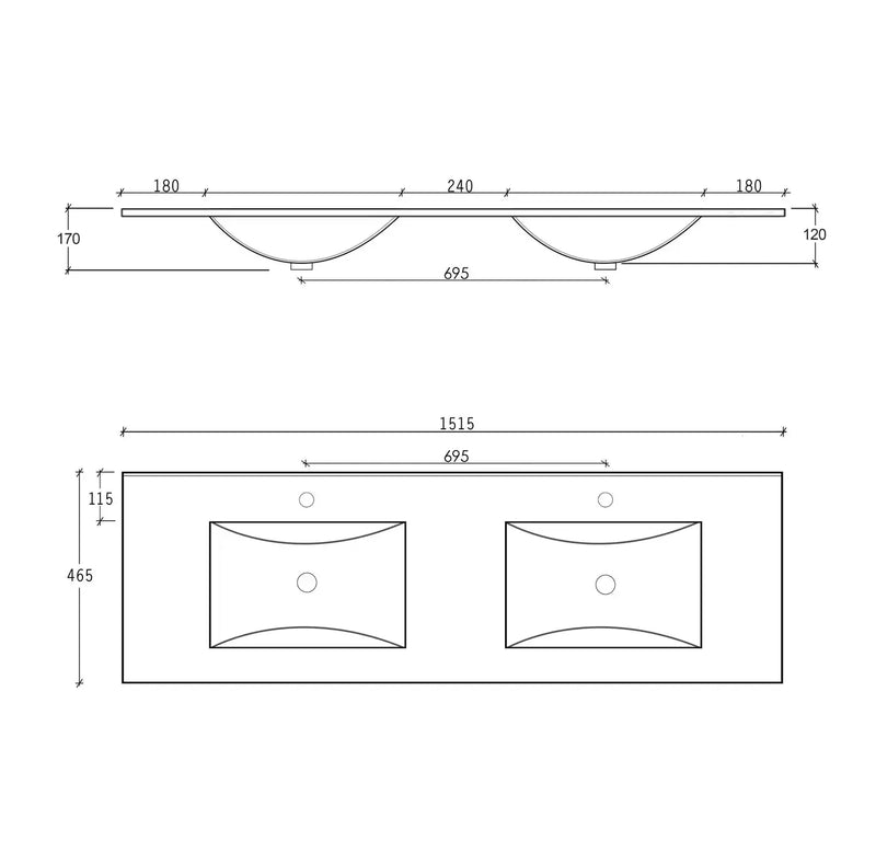 SlimLine Ceramic Top Double Bowl 1200mm/1500mm - FIL Kitchen Bathroom