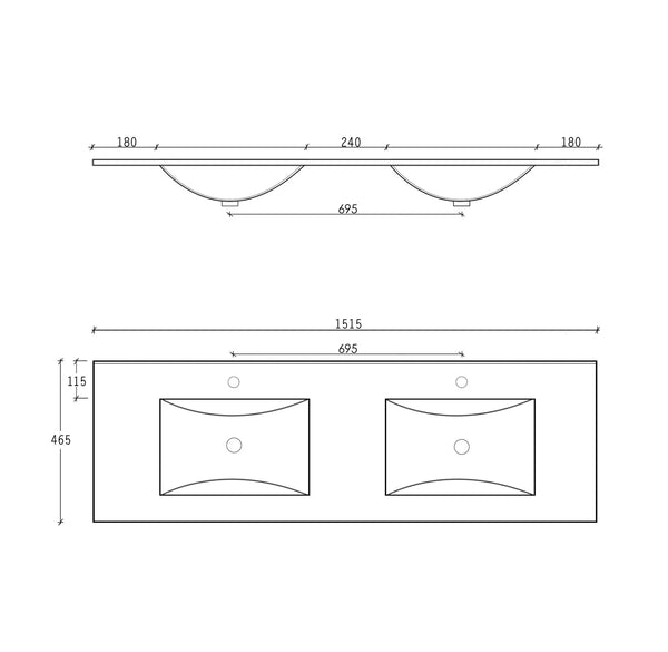 CERAMIC TOP DOUBLE BOWL 1500X460X170mm