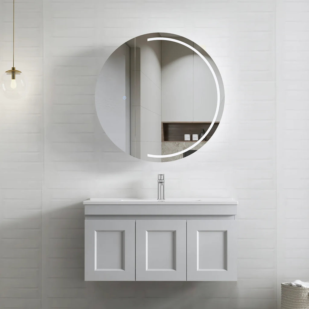 SATIN LIGHT GREY HAMPTON MARK II 900MM WALL HUNG VANITY