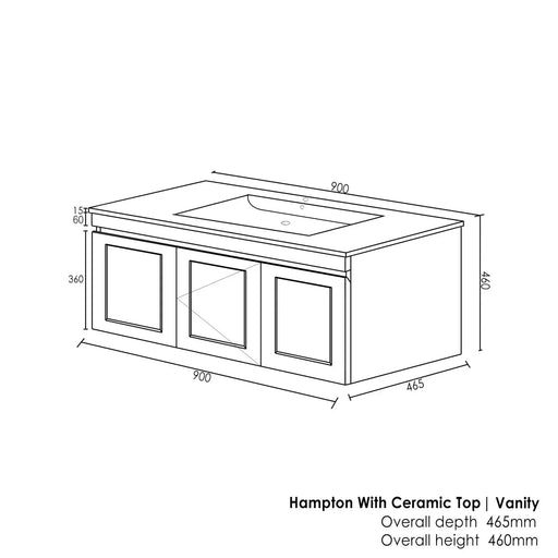 SATIN LIGHT GREY HAMPTON MARK II 900MM WALL HUNG VANITY FIL Kitchen Bathroom