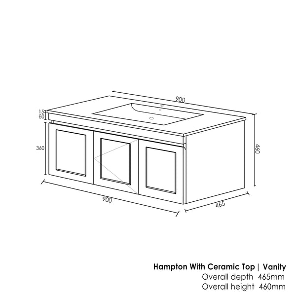 SATIN LIGHT GREY HAMPTON MARK II 900MM WALL HUNG VANITY