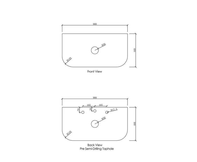 Bondi Pure White Above Counter Vanity Top 600mm/750mm/900mm/1200mm - FIL Kitchen Bathroom