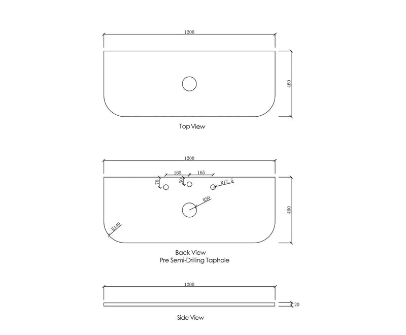 Bondi Pure White Above Counter Vanity Top 600mm/750mm/900mm/1200mm - FIL Kitchen Bathroom