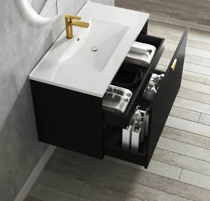 MATTE BLACK MARLO 900MM WALL HUNG VANITY FIL Kitchen Bathroom