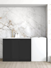 Hampshire Matte Black Base Laundry Cabinet with Stone Top and Sink 1060x600x900mm otti