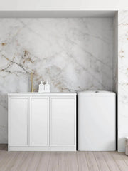 Hampshire Matte White Base Laundry Cabinet with Stone Top and Sink 1060x600x900mm otti