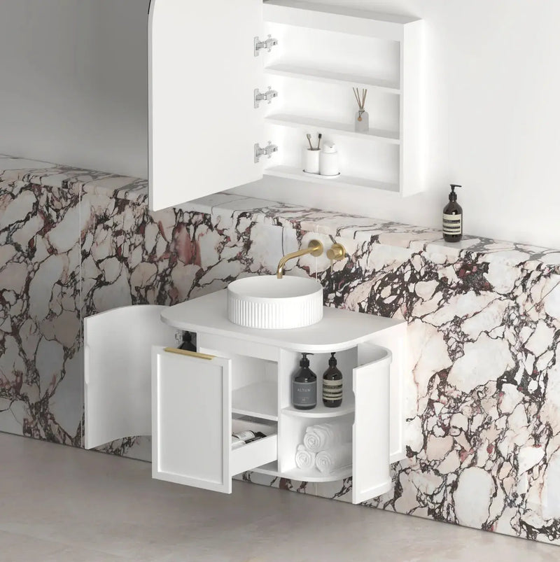 Hampshire Satin White Wall Huang Curve Vanity 750mm otti