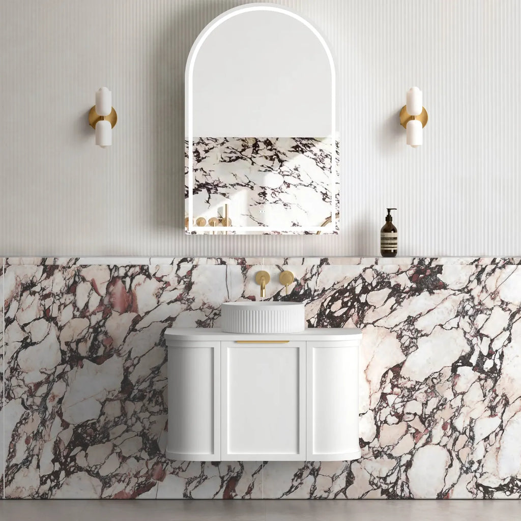 Hampshire Satin White Wall Huang Curve Vanity 750mm
