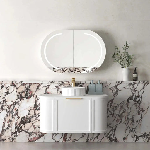 Hampshire Satin White Wall Huang Curve Vanity 900mm otti