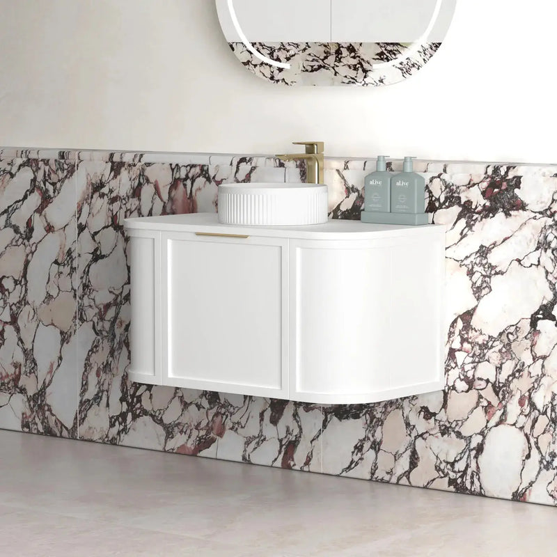 Hampshire Satin White Wall Huang Curve Vanity 900mm otti