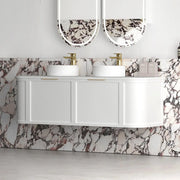 Hampshire Satin White Double Bowl Wall Huang Curve Vanity 1500mm otti