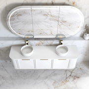 Hampshire Satin Double Bowl White Wall Huang Curve Vanity 1800mm otti