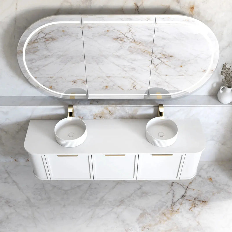 Hampshire Satin Double Bowl White Wall Huang Curve Vanity 1800mm otti