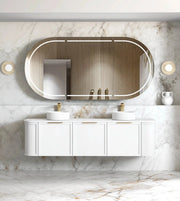 Hampshire Satin Double Bowl White Wall Huang Curve Vanity 1800mm otti