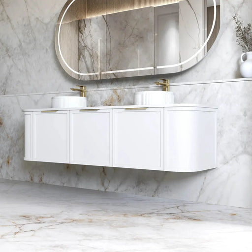 Hampshire Satin Double Bowl White Wall Huang Curve Vanity 1800mm otti