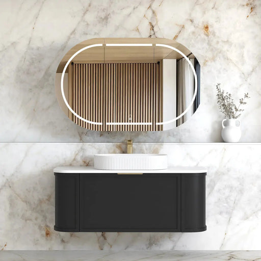 Hampshire Satin Black Wall Huang Curve Vanity 1200mm otti