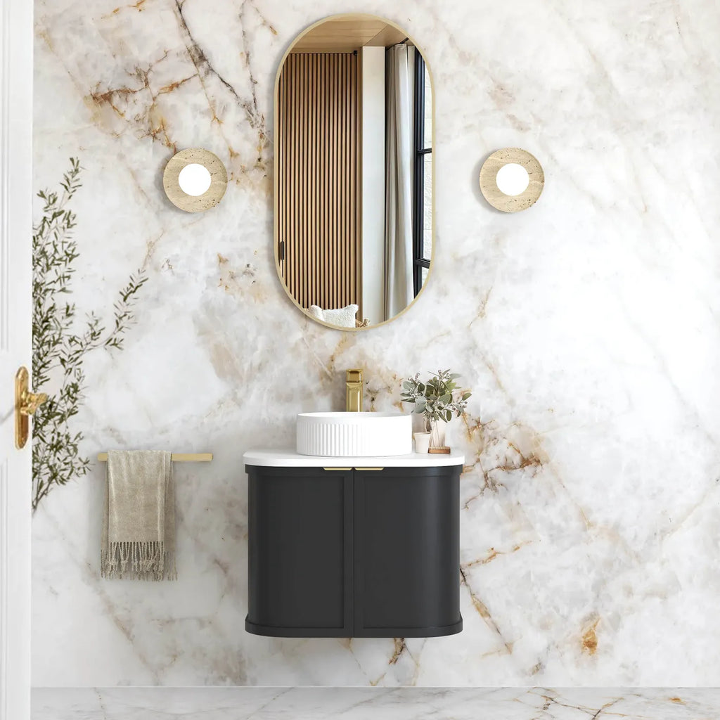 Hampshire Satin Black Wall Huang Curve Vanity 600mm