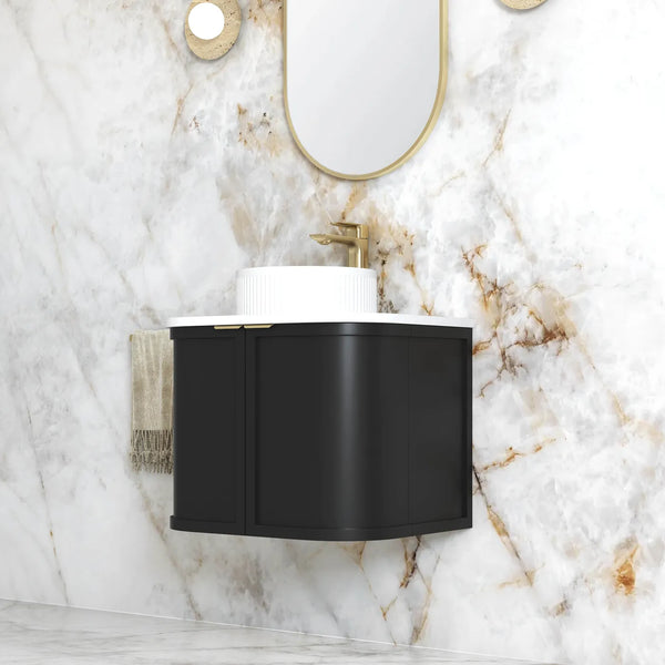 Hampshire Satin Black Wall Huang Curve Vanity 600mm