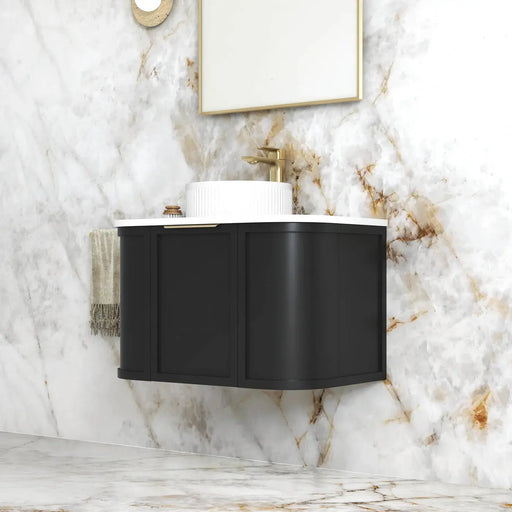 Hampshire Satin Black Wall Huang Curve Vanity 750mm otti