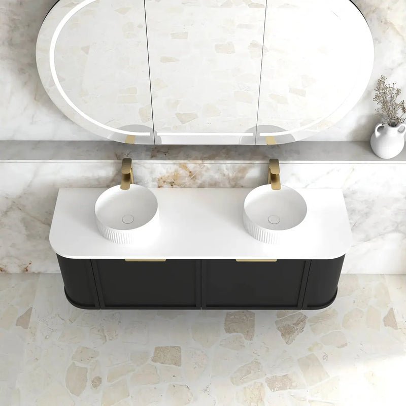 Hampshire Satin Black Wall Huang Curve Vanity 1500mm otti