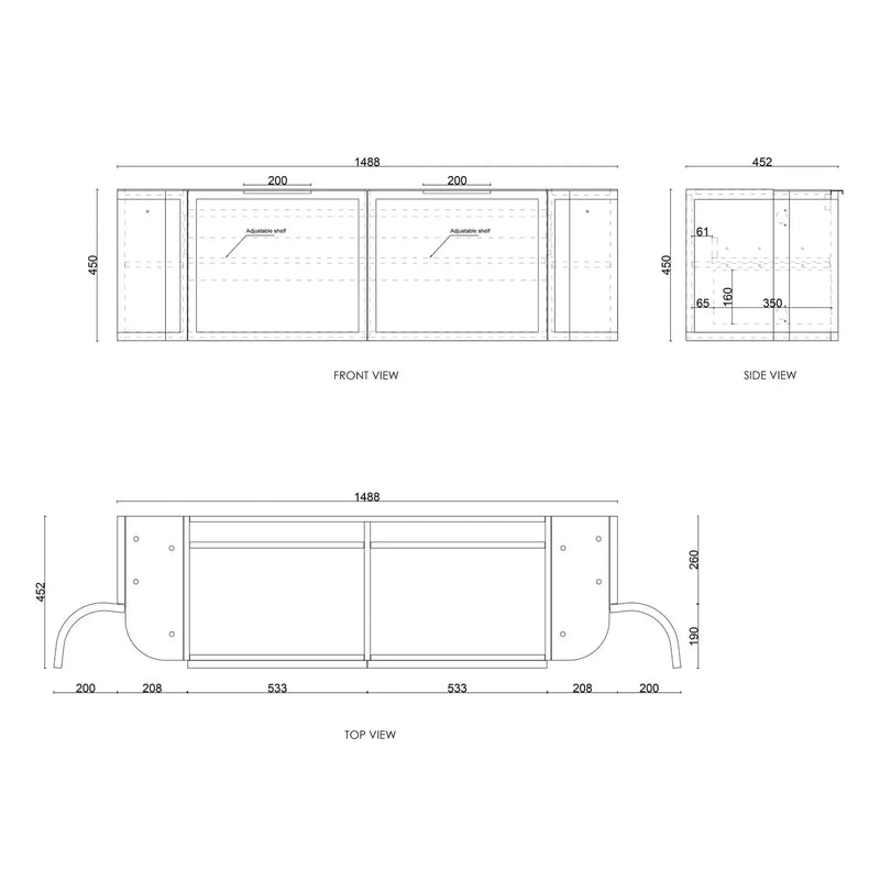 Hampshire Satin Black Wall Huang Curve Vanity 1500mm otti