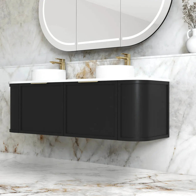 Hampshire Satin Black Wall Huang Curve Vanity 1500mm otti