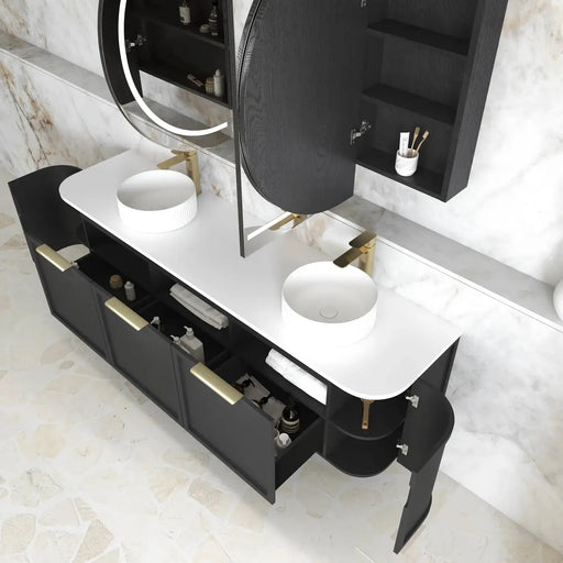 Hampshire Matte Black Double Bowl Wall Huang Curve Vanity 1800mm FIL Kitchen Bathroom