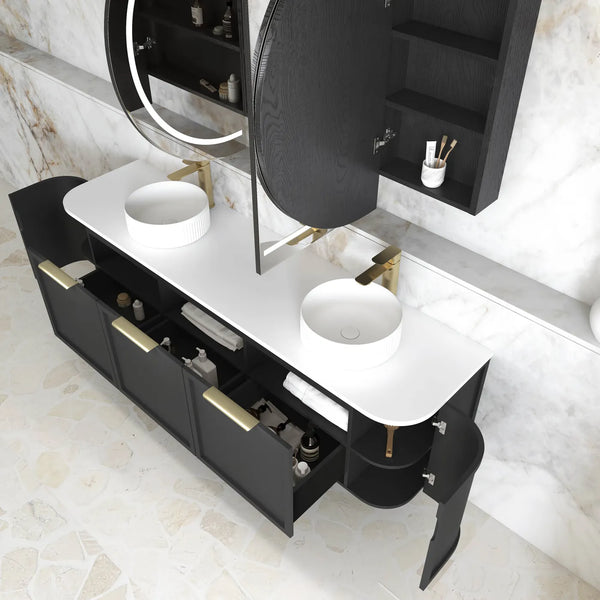 Hampshire Matte Black Double Bowl Wall Huang Curve Vanity 1800mm