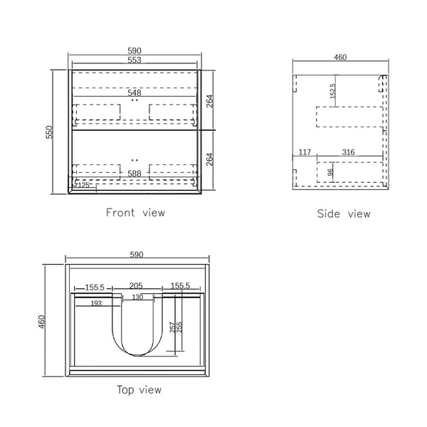 LIGHT GREY  BOSTON  600MM WALL HUNG VANITY