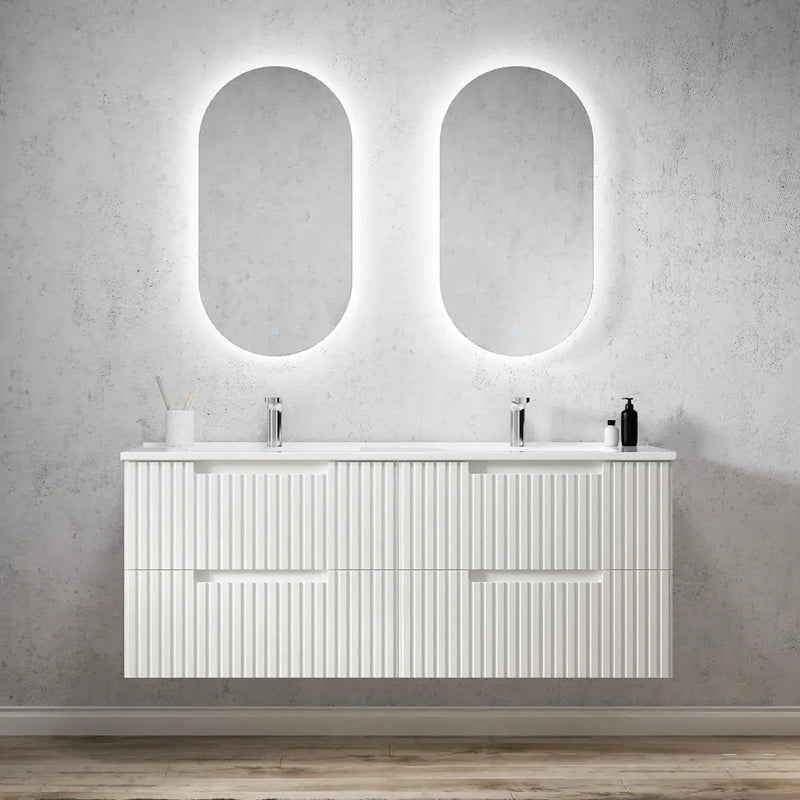 SATIN WHITE NOOSA 1500MM WALL HUNG DOUBLE BASIN VANITY FIL Kitchen Bathroom