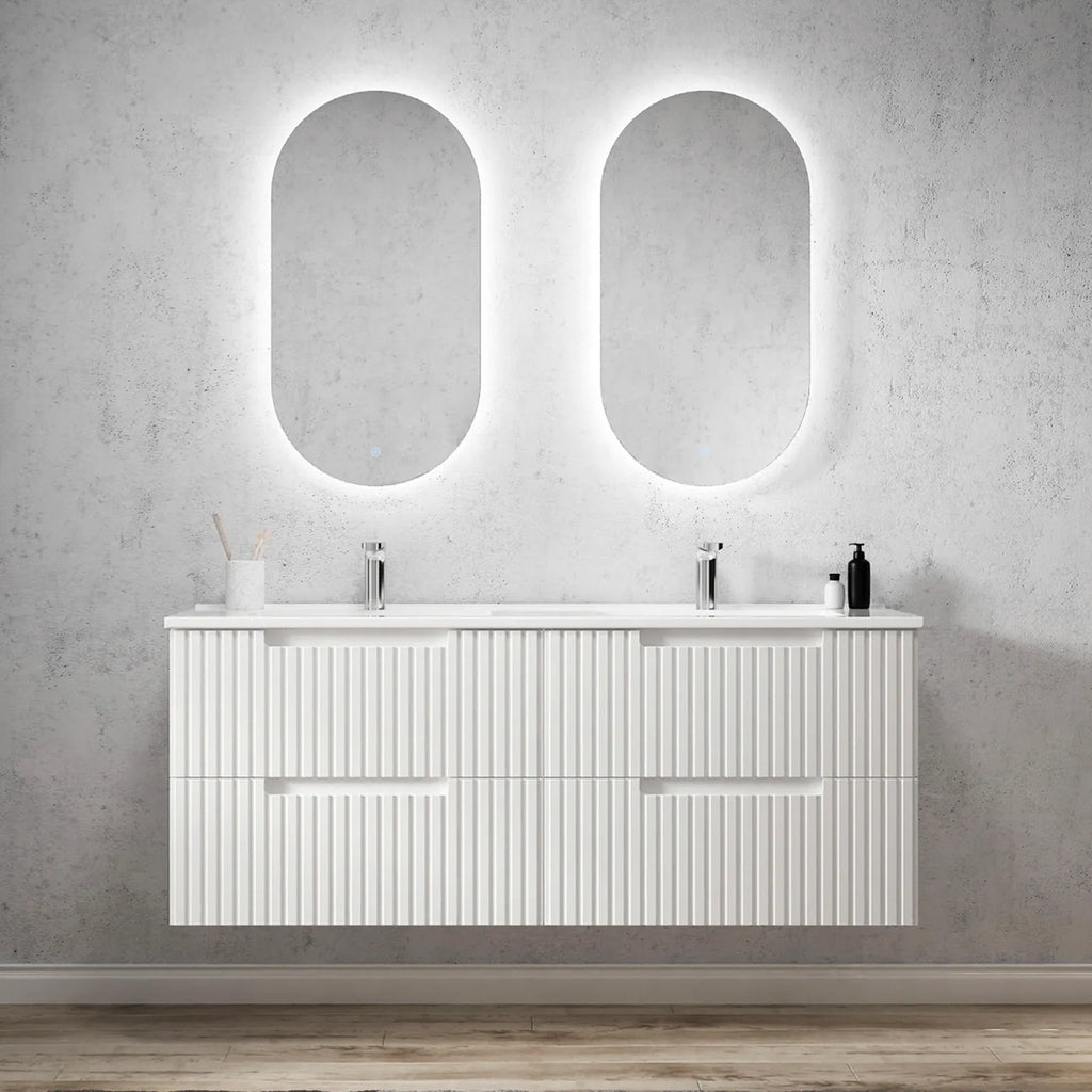 SATIN WHITE NOOSA 1500MM WALL HUNG DOUBLE BASIN VANITY